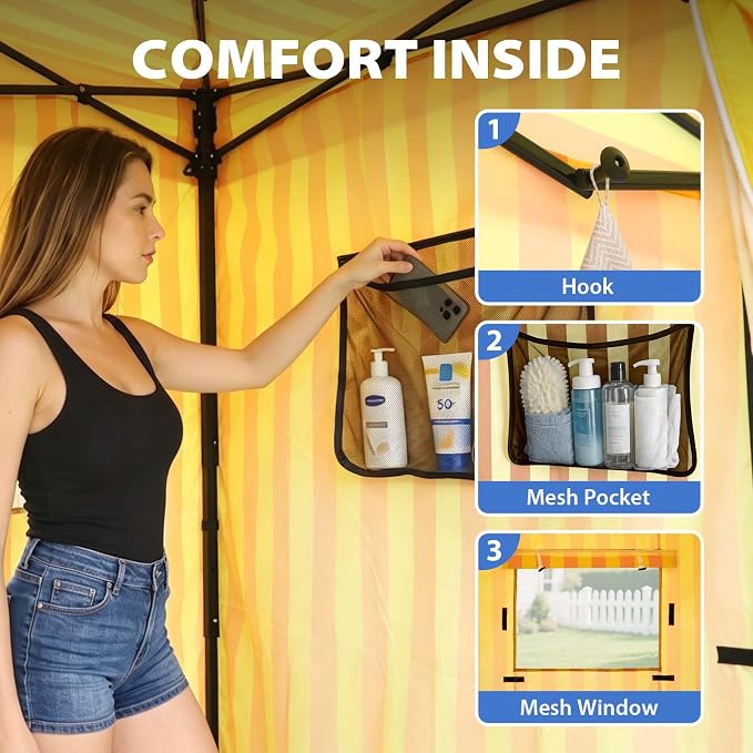 EAGLE PEAK 4x4 Pop Up Changing Tent, Flat Top Changing Room, Yellow/Orange | Portable, Privacy Tent, Pool Cabana, Dressing Room, Shower & Toilet Use, Opaque Fabric, Instant Setup, Photoshoots, Camping