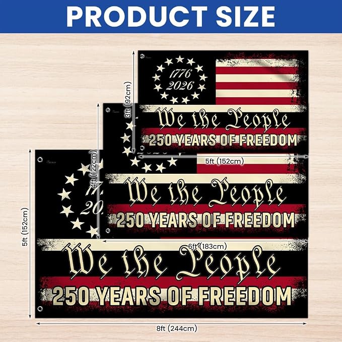 FLAGWIX 250 Years American Patriotic Grommet Flag - Polyester Double-sided Yard Flags For Outside, 3x5 ft - 250 Anniversary 4th of July Decorations for Home Yard Garden Decor Banner, Gifts for Men