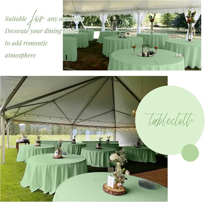 Showgeous 4 Pack Sage Green Round Tablecloth 120 Inch Polyester Table Cloth for Tables - Washable Decorative Fabric Covers for Wedding, Dining, Party, Banquet