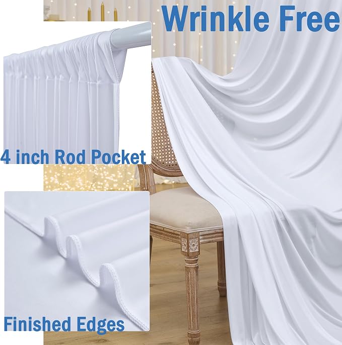 20ftx12ft Wrinkle Free White Backdrop Curtains for Parties, 4 Panels Silky Polyester Photo Backdrop Drapes 12FT Long Back Drop Cloth for Wedding Birthday Photography Background Decor