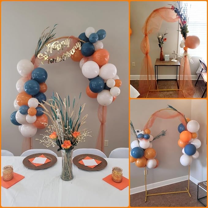 Double Stuffed Dusty Blue Orange Balloon Arch Kit, Boho Neutral Balloon Garland Burnt Orange Terracotta Dark Teal Turquoise White Sand Latex Balloons for Fall Themed Wedding Birthday Party Decorations