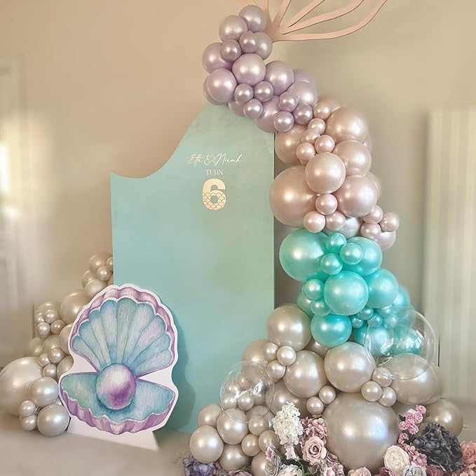 Double Pearl Purple Stuffed Balloons Different Size 115Pcs 5/10/12/18" Light Purple Balloon Arch Kit for Princess Birthday Baby Shower Bridal Shower Engagement Ocean Sea Frozen Theme Party