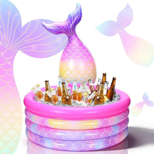 Bencailor Mermaid Party Decorations Mermaid Tail Inflatable Cooler Blow up Drink Cooler Floating Ice Chest Tail Pool Drink Holder for Holiday Birthday Party Decorations(Hot Pink,12 x 25'')