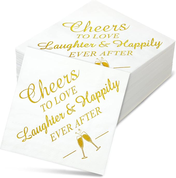 200 Pcs Wedding Napkins for Reception Disposable Bridal Shower Napkins Gold Foil Wedding Decorations Mr and Mrs Napkins for Engagement Party Decoration Cocktail Beverage Dessert (Delicate Styles)