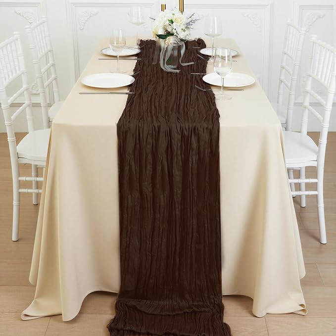 3 Pack Brown Cheesecloth Table Runner 120 Inch 10FT Cheese Cloth Fabric Runners for Jungle Theme Party, Boho Decor, Retro Decoration