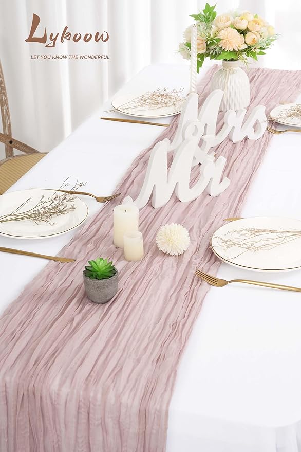 16 Packs Cheesecloth Table Dusty Pink, 10Ft x 35" Gauze Boho Wedding Table Runner Decoration, Wedding Table Decor Table Cloth for Wedding Party Bridal Shower Table