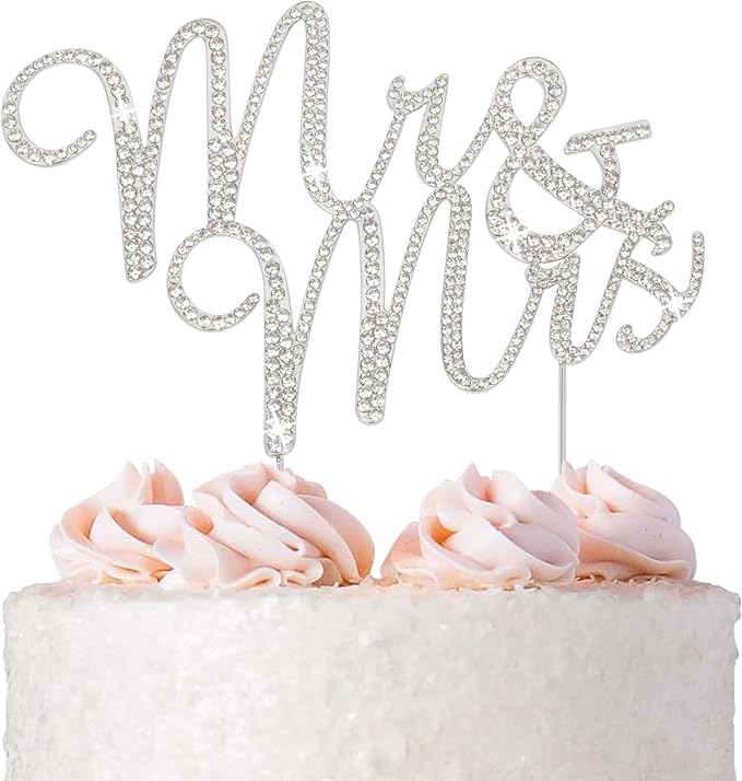 Mr and Mrs Wedding Cake Topper - Premium Silver Metal - Sparkly Wedding Bridal Shower or Anniversary Cake Topper - Now Protected in a Box