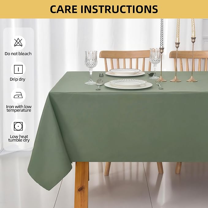 2-Pack 60x102 inch Sage Green Table Cloths, Solid Stain and Wrinkle Resistant Oblong Tablecloth, Premium Plain Weave Polyester Fabric Rectangle Table Linen Covers for Hotel, Wedding