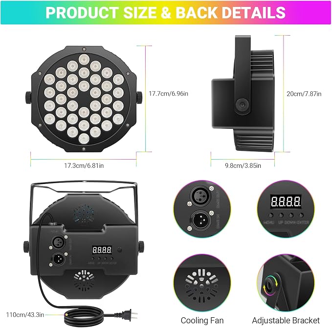 36LEDs RGB Stage Lights 4Pack: 36W Par Light- Remote & DMX Control - Sound Activated Corded Electric Uplights for Events Wedding Party Club Band Music Dance DJ Live Show Church Lighting