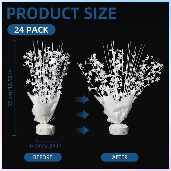 24 Pack White Metallic Foil Spray Centerpiece Star Table Decoration Burst Table Centerpieces for Birthday New Year Wedding Anniversary Graduation Party Supply (White)