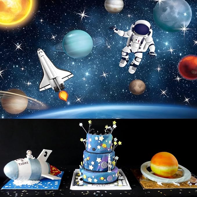 7x5FT Space Backdrop Universe Outer Space Planet Star Galaxy Astronaut Rocket Photography Background Kids Boys Girls Birthday Party Decorations Banner Photo Booth Props