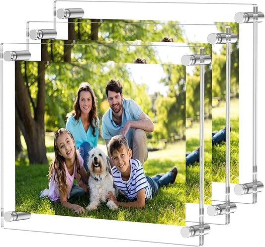 NIUBEE 8.5x11 Clear Acrylic Wall Mount Floating Picture Frame A4 Letter Size Photo for Document Certificate Sign Display -Double Panel (Full Frame is 9.4x13.4 inch) - 3 Pack