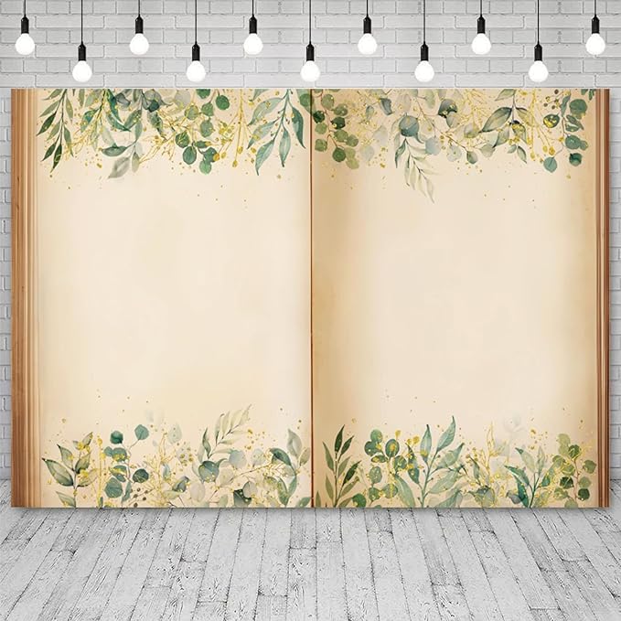 12x10ft Fairy Tale Books Backdrop Once Upon a Time Storybook Photography Background Green Leaves Foliage Old Open Magic Book Romantic Wedding Decorations Birthday Baby Shower Photo Booth Prop