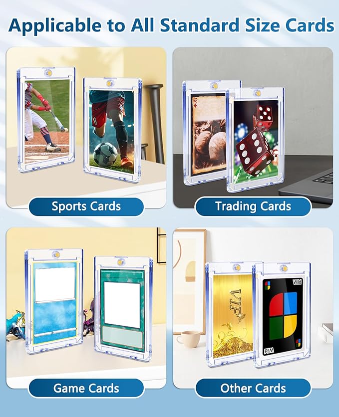 204ct Magnetic Trading Card Holders: 35pt One Touch Card Holder, U-V Protection Hard Plastic 35 PT Magnetic Cards Case for Sports Game, Football, Baseball Cards - Ultra Slim