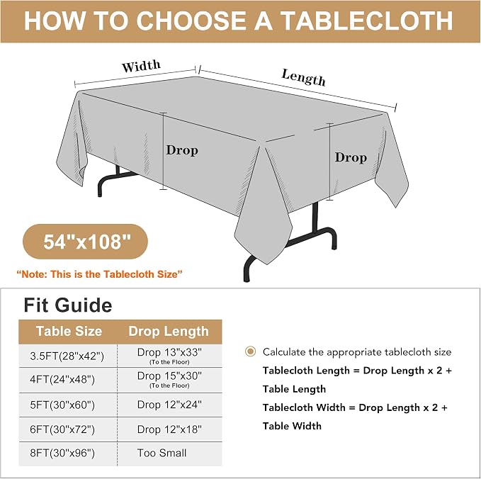 sancua Rectangle Tablecloths for 6 Foot Tables, 6 Pack - Washable Polyester Fabric Table Cloth for Wedding Party, Birthday, Banquet Reception, 54x108 Inch, Navy Blue