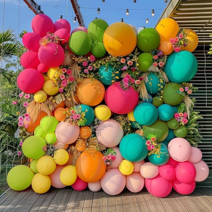 Tropical Balloons Arch Pink Green Orange Gold Balloons Pastel Yellow Teal Balloon Garland For Flamingo Beach Hawaiian Luau Aloha Summer Birthday Baby Shower Party Decorations