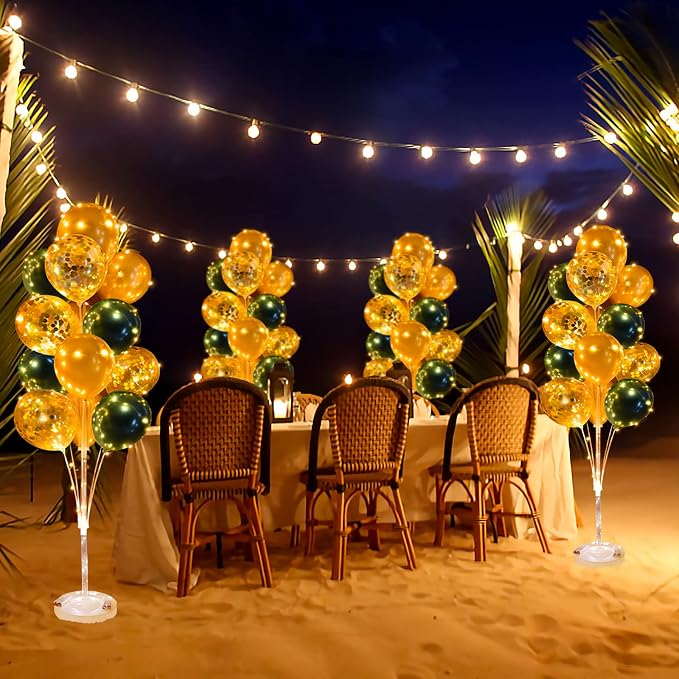Cicicooie Balloon Column Stand Kit for Floor with String Light 2 Set Gold and Green Centerpieces Balloon Holder Decoration for Opening Adult Birthday Party Men Bachelor Party