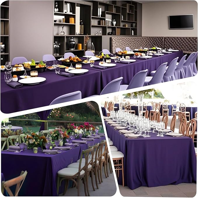8 Pack Purple Tablecloth 60x126 Inch Rectangle Table Cloth for 8 Foot Rectangle Tables, Wrinkle Resistant Washable Polyester Fabric Rectangular Table Cover for Dining Banquet Wedding Party