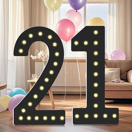 4FT Light Up Numbers, 21th Birthday Party Decorations,Giant Light Up Numbers 4 Feet Tall DIY Frame Pre-Cut Foam Board Kit for 21th Birthday Anniversary Decorations