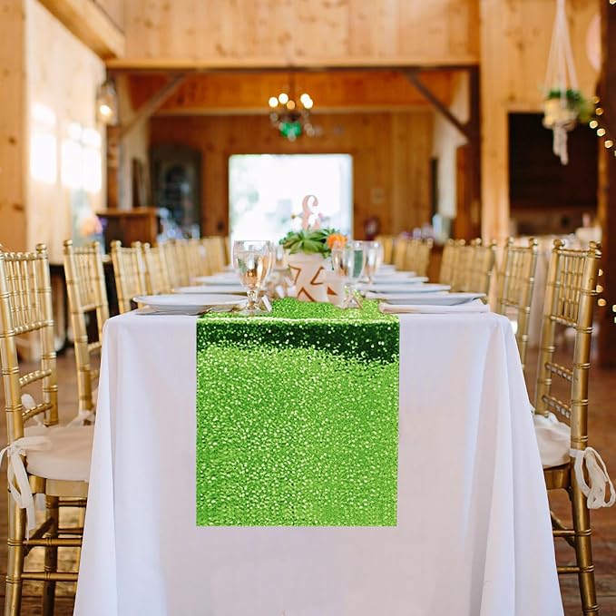 10 Packs 12 x 72 inches Green Sequin Table Runner, Glitter Runner for Birthday Party Supplies Wedding Holiday Celebration Baby Shower Engagement Anniversary Decor