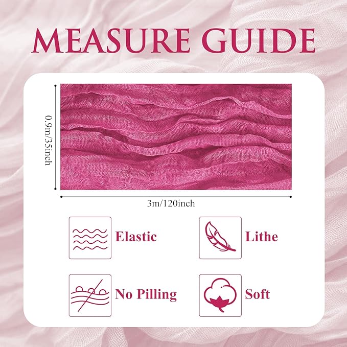 6PCS Table Runner Cheesecloth 10FT Deep Pink Boho Gauze Cheese Cloth Rustic Sheer Table Runners for Wedding Birthday Bridal Baby Shower Party Decoration