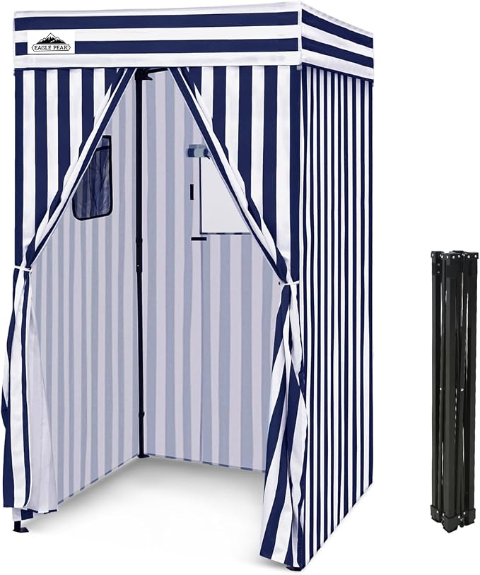 EAGLE PEAK 4x4 Pop Up Changing Tent, Flat Top Changing Room, White/Blue | Portable, Privacy Tent, Pool Cabana, Dressing Room, Shower & Toilet Use, Opaque Fabric, Instant Setup, Photoshoots, Camping