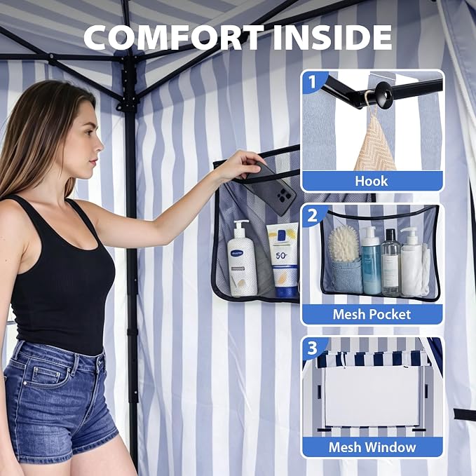 EAGLE PEAK 4x4 Pop Up Changing Tent, Flat Top Changing Room, White/Blue | Portable, Privacy Tent, Pool Cabana, Dressing Room, Shower & Toilet Use, Opaque Fabric, Instant Setup, Photoshoots, Camping