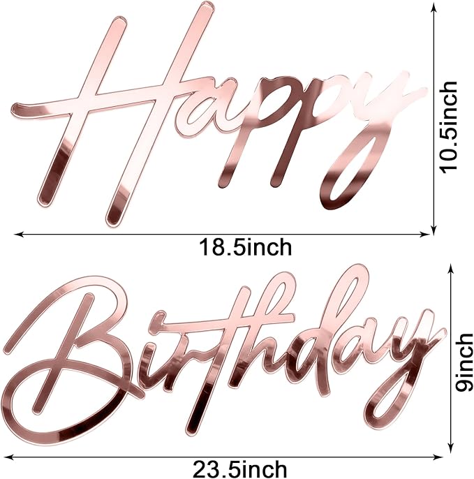 Happy Birthday Sign for Backdrop - Large Acrylic 'Happy Birthday' Mirror Sticker Sign for Birthday Balloon Arch Backdrop Party Wall Decor - Rose Gold