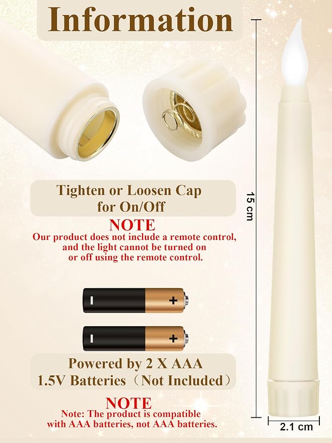 Funtery 48 Pcs Flameless LED Taper Candles Battery Operated Candles Bulk Realistic LED Candlesticks Flickering for Wedding Church Party Home Decor(Ivory,6 Inch,Novelty Style)