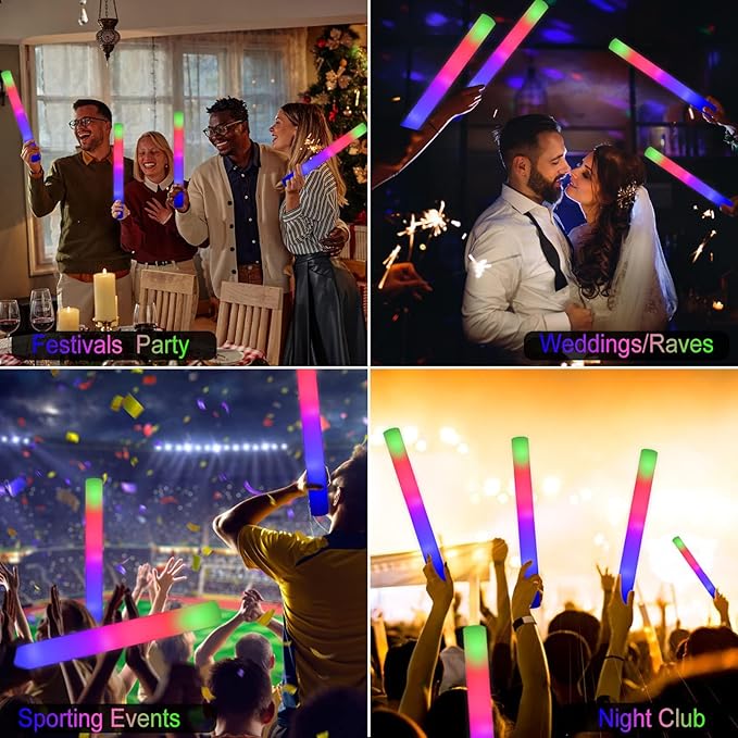 LifBetter 70 Pcs Foam Glow Sticks Bulk,Led Glow Sticks with 3 Modes Colorful Flashing,Long Life Battery Glow In The Dark Party Supplies for Weddings,Parties,Festivals,Sporting Events