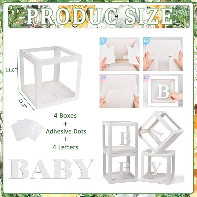 140PCS Safari Jungle Baby Shower Decorations, Safari Baby Shower Supplies, Sage Green Balloon Garland Kit, BABY Boxes, Backdrop Banner