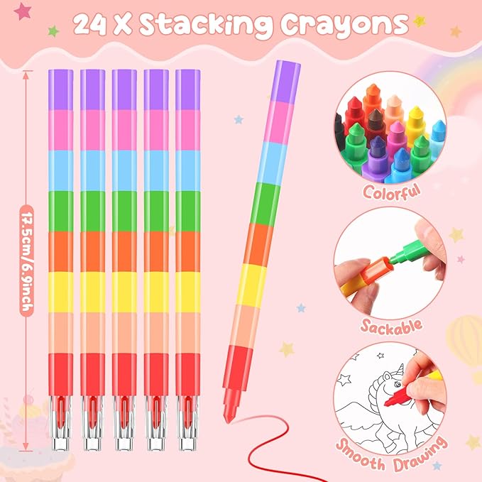 BenLouis 24 Unicorn Mini Coloring Books Kids with 24 Stacking Crayons Rainbow Party Favors Activity Books Bulk for Kids Unicorn Birthday Goodie Bag Gift Stuffer Classroom Reward