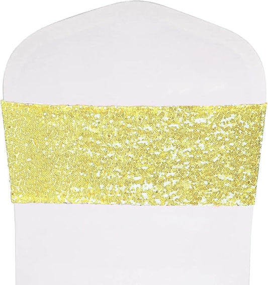Pack of 25 Stretch Sequin Chair Sashes Chair Bands One-Sided Sequins Decor for Hotel Wedding Reception Events Party Chair Cover Decoration (Champagne)