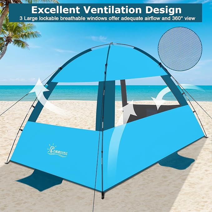 COMMOUDS Beach Tent Sun Shelter for 3/4/6/8 Person, UPF 50+ UV Protection Beach Shade Canopy Tent, Lightweight, Easy Set Up and Carry