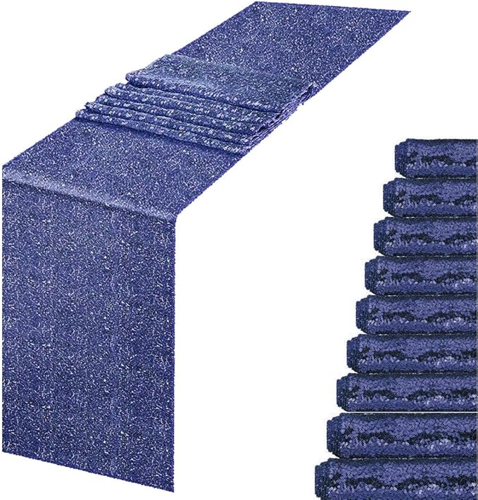 JYFLZQ Navy Blue Sequin Table Runners 12" x 108" Pack of 10 Sparkly Navy Metallic Table Runner Glitter Sequin Runner for Table Birthday Party Event Decorations