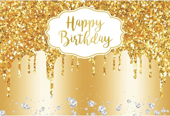 Baocicco 7x5ft Gold Happy Birthday Backdrop Modern Luxury Glitter Diamond Photography Background for Women Girls Sweet Princess Birthday Party Bridal Shower Decor Banner Supplies Photo Booth Props
