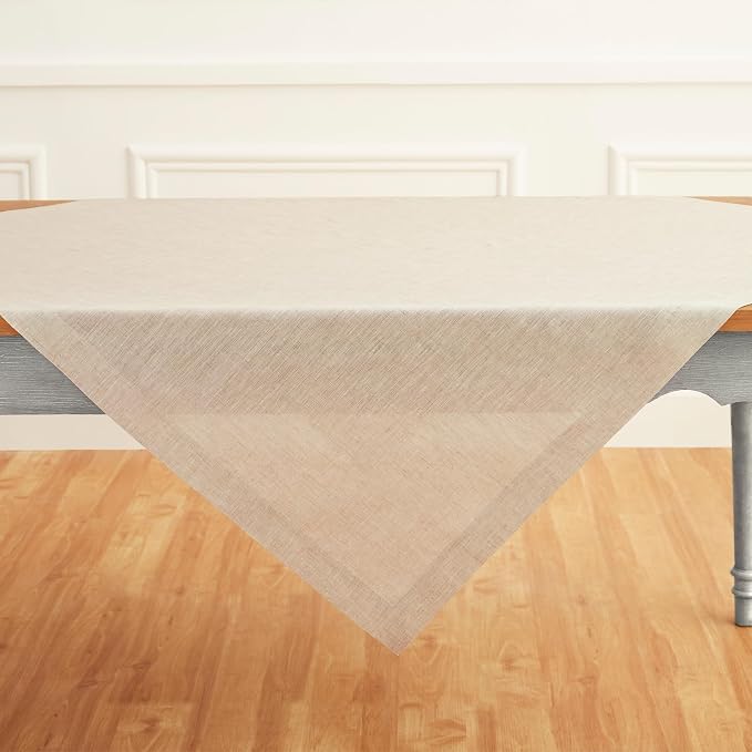 Solino Home Light Natural Linen Tablecloth 52 x 52 Inch - 100% Pure Linen Square Table Throw - Athena, Machine Washable Tablecloth for Summer