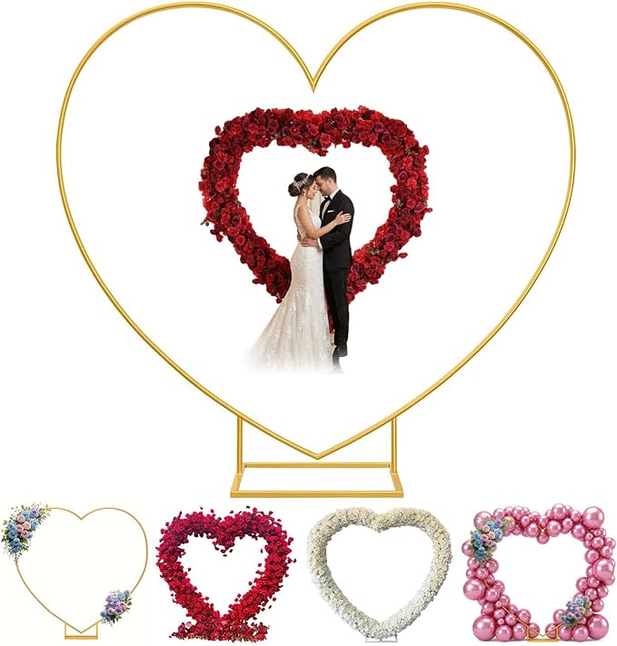 Heart Balloon Arch Stand with Base | 6.7ft Heart Shaped Metal Arch Backdrop Stand Kit, Large Size Metal Love Balloon Arch Kit for Wedding, Valentine's Day (Gold)