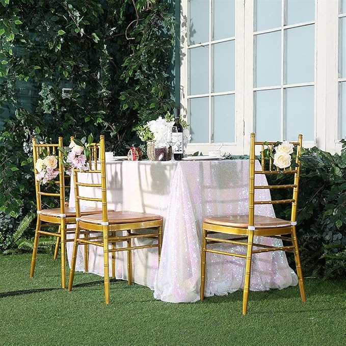 Eternal Beauty White Iridescent Tablecloth, 90x132 Inch Sequin Rectangle Table Cover for Cake Dessert Exhibition Party Birthday Events