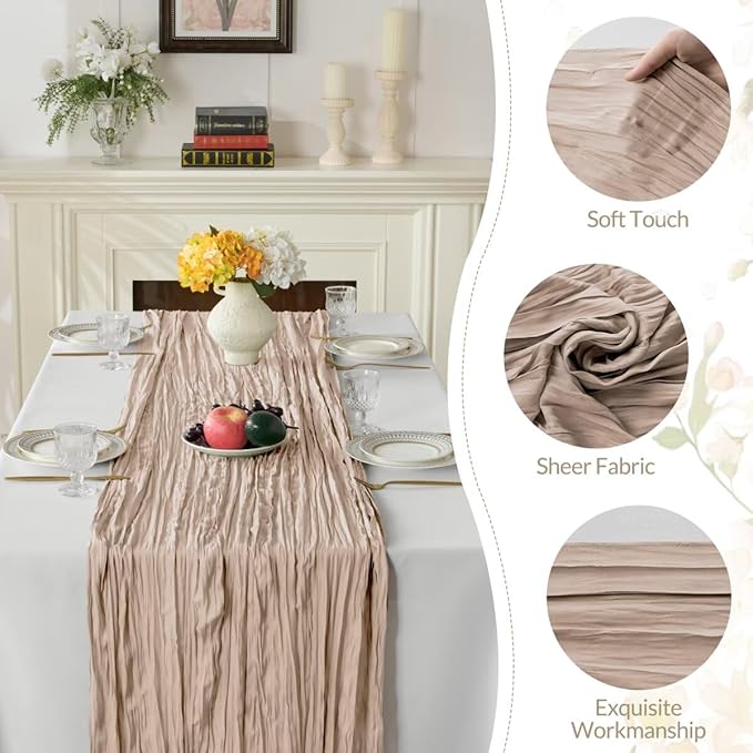 6 Pack Nude Cheesecloth Table Runner 35"×120" Gauze Fabric Table Runner Rustic Sheer Runner for Wedding Birthday Baby Shower Party Table Decoration Nude 6 Pack