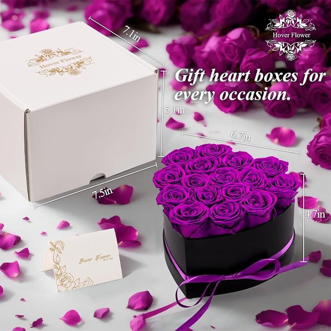 16 Forever Preserved Flowers in a Box, Vanlentines Day Gifts for Her, Eternal Roses Flowers for Delivery Prime, Birthday Gifts for Women Mom Grandma Wife (Purple)