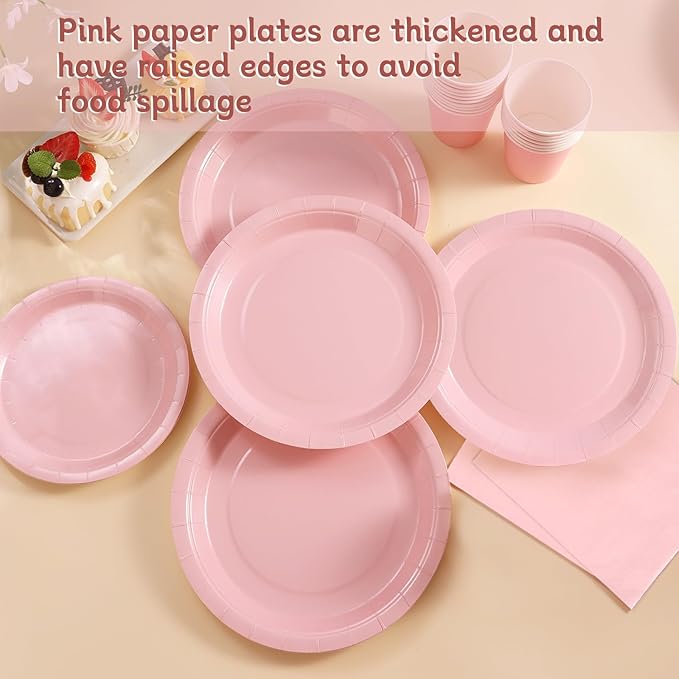 200 Pcs Baby Pink Plates and Napkins Party Supplies, Girl Baby Shower Plates and Cups and Napkins Sets Serves 50, Light Pink Party Decorations, Bow Birthday Decorations
