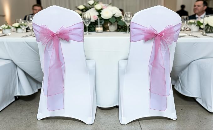 MDS Pack of 250 PCS Organza Chair Sashes Wider Dining Chair Bows Ribbon Tie Back for Wedding Party Birthday Bridal Shower Reception Event Banquet Home Chair Cover Decoration - Dusty Pink