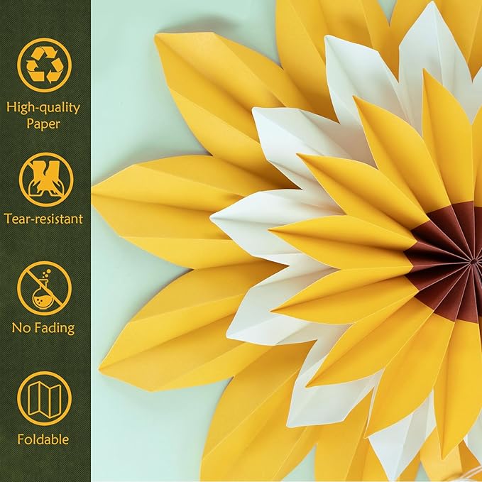 PAPER JAZZ Sunflower Party Decorations Sunflower Bithday Paper Fans Bulletin Board Decor, Yellow Tissue Flowers Wall Decorations Hanging Sun Flower Theme Party Supplies Baby Shower.