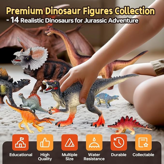 Drefirsa Dinosaur Toys for Kids 3-5 5-7, 14PCS Big Realistic Dinosaur Figure Set with 6 Jumbo & 8 Small, Educational Dinosaur for Toddler as Birthday Gift, Party Favor, Toy for 2 3 4 5 Year Old Boy