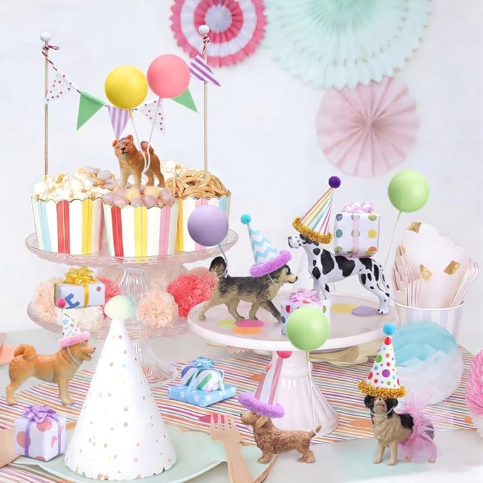 Weysat 22 Pcs Animal Birthday Party Decorations Animal Cake Cupcake Toppers with Mini Hat Gift Box Cake Flag Skirt Lollipop for Jungle Safari Dollhouse Themed Birthday Party Favor Supplies, No Animals