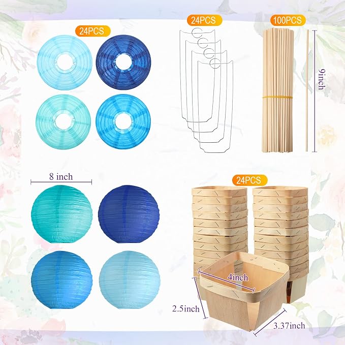 Namalu 24 Set Hot Air Balloon Table Centerpieces Baby Shower Party Decoration Paper Lanterns with Wooden Basket Sticks for Summer Birthday School DIY Craft(Blue Series)