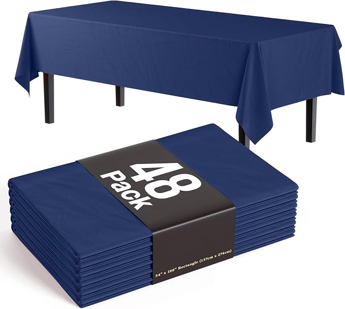 Exquisite Navy Tablecloths for Rectangle Tables 48 Pack Plastic Table Cloth Disposable 54" X 108" Navy Table Cloths Rectangle Tablecloth Plastic Tablecloths Rectangular Party Supplies