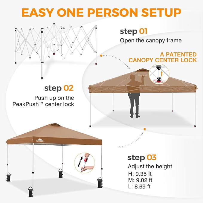 EAGLE PEAK Pop Up Canopy Tent with Wheeled Carry Bag, 8 Stakes, 4 Ropes, 4 Weight Bags, Easy Set Up Tent Canopy, 10x10 ft, 100sqft of Shade, Khaki