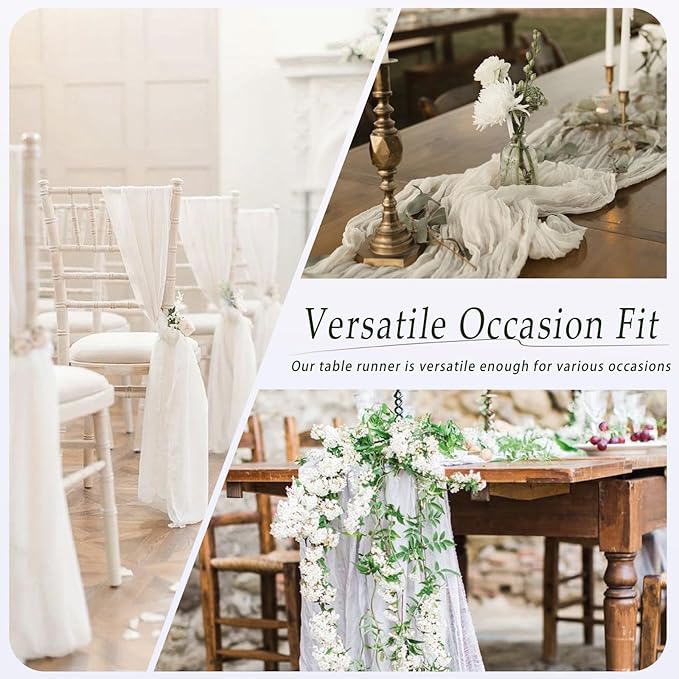 10 Pack White Cheesecloth Table Runner 17x108 Inch Semi Sheer Boho Rustic Gauze Cheese Cloth Table Runners for Wedding Party Birthday Baby Shower Home Décor